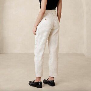 Banana Republic High Rise Linen Cream/Navy Striped Pants Sz 8